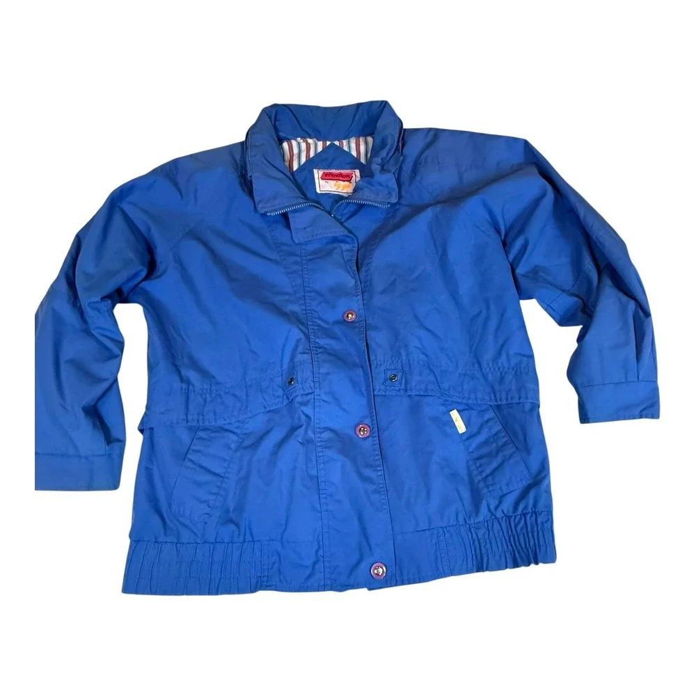 Vintage Innovations by MG Blue Windbreaker Jacket Women's Retro 80s 90s Pockets